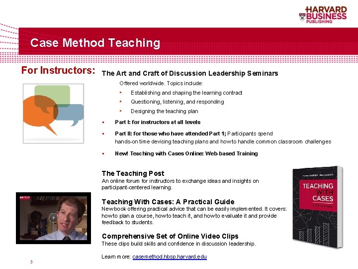 Case Method Teaching For Instructors: The Art and Craft of Discussion Leadership Seminars Offered