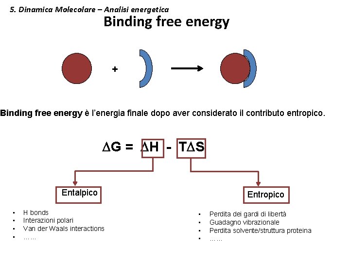5. Dinamica Molecolare – Analisi energetica Binding free energy + Binding free energy è