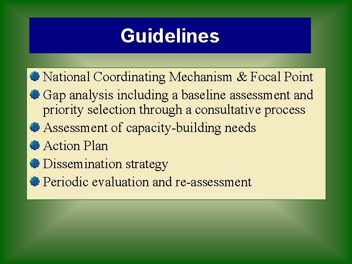 Guidelines National Coordinating Mechanism & Focal Point Gap analysis including a baseline assessment and