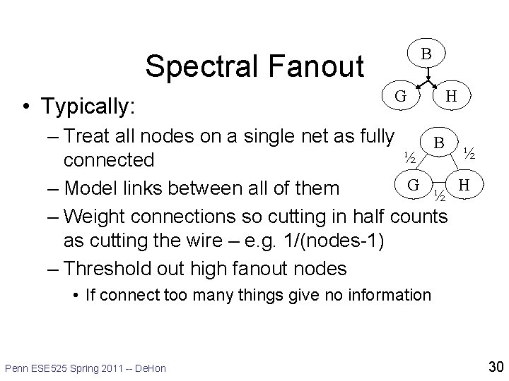 B Spectral Fanout • Typically: G H – Treat all nodes on a single