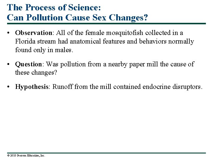 The Process of Science: Can Pollution Cause Sex Changes? • Observation: All of the