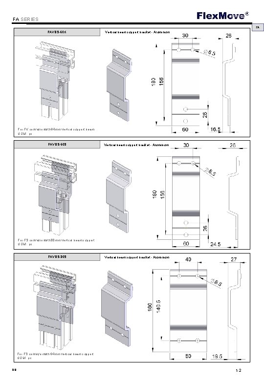 Flex. Move FA SERIES FA FAVBS-60 K Vertical beam support bracket - Aluminium For