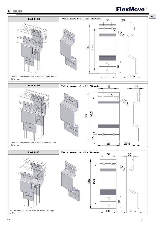 Flex. Move FA SERIES FA FAVBS-60 M Vertical beam support bracket - Aluminium For