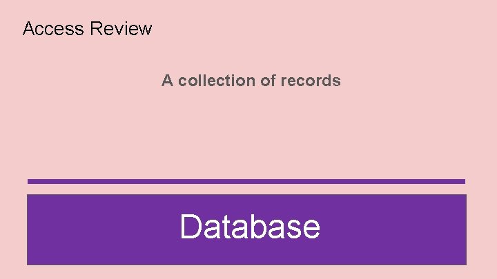 Access Review A collection of records Database 