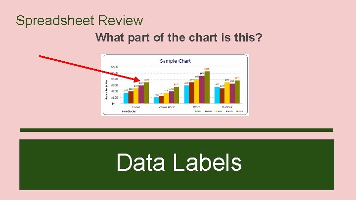 Spreadsheet Review What part of the chart is this? Data Labels 