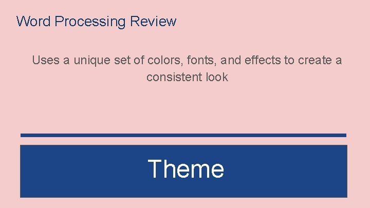 Word Processing Review Uses a unique set of colors, fonts, and effects to create