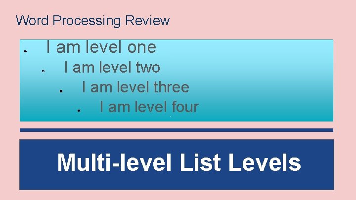 Word Processing Review I am level one ● ○ ■ I am level two