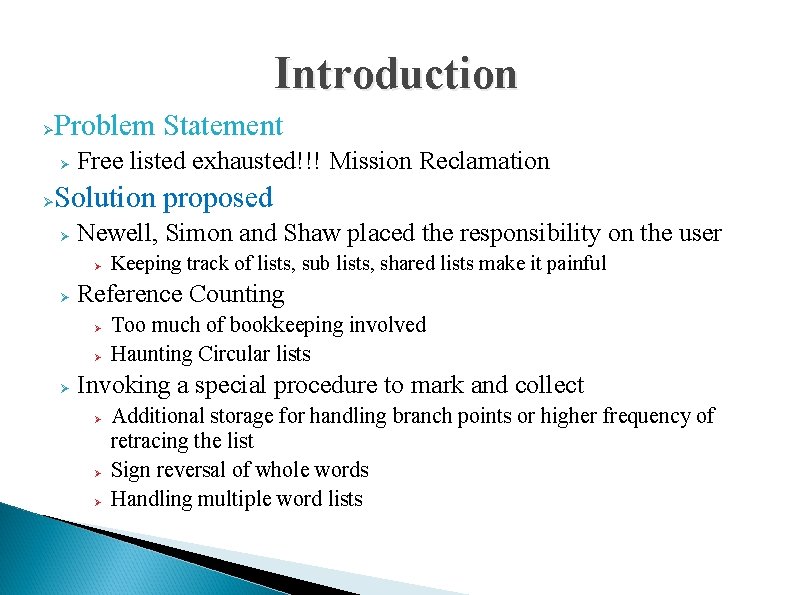 Introduction Problem Statement Free listed exhausted!!! Mission Reclamation Solution proposed Newell, Simon and Shaw