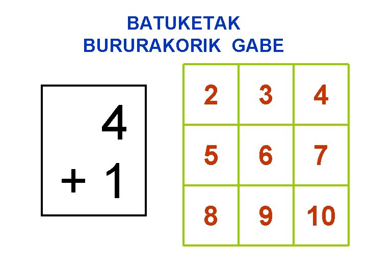 BATUKETAK BURURAKORIK GABE 4 +1 2 3 4 5 6 7 8 9 10