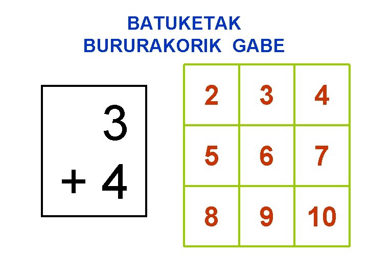 BATUKETAK BURURAKORIK GABE 3 +4 2 3 4 5 6 7 8 9 10