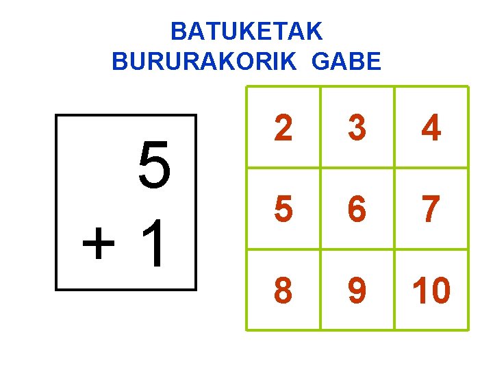 BATUKETAK BURURAKORIK GABE 5 +1 2 3 4 5 6 7 8 9 10