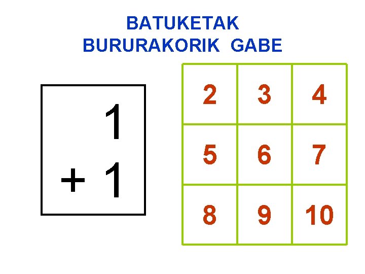 BATUKETAK BURURAKORIK GABE 1 +1 2 3 4 5 6 7 8 9 10