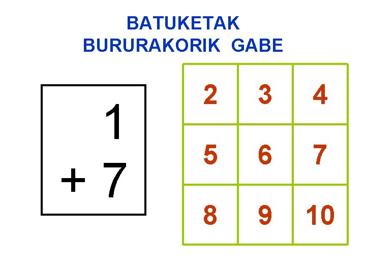 BATUKETAK BURURAKORIK GABE 1 +7 2 3 4 5 6 7 8 9 10