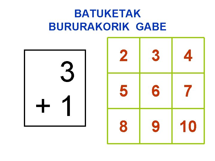 BATUKETAK BURURAKORIK GABE 3 +1 2 3 4 5 6 7 8 9 10