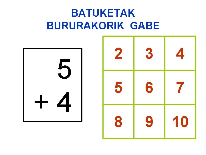 BATUKETAK BURURAKORIK GABE 5 +4 2 3 4 5 6 7 8 9 10