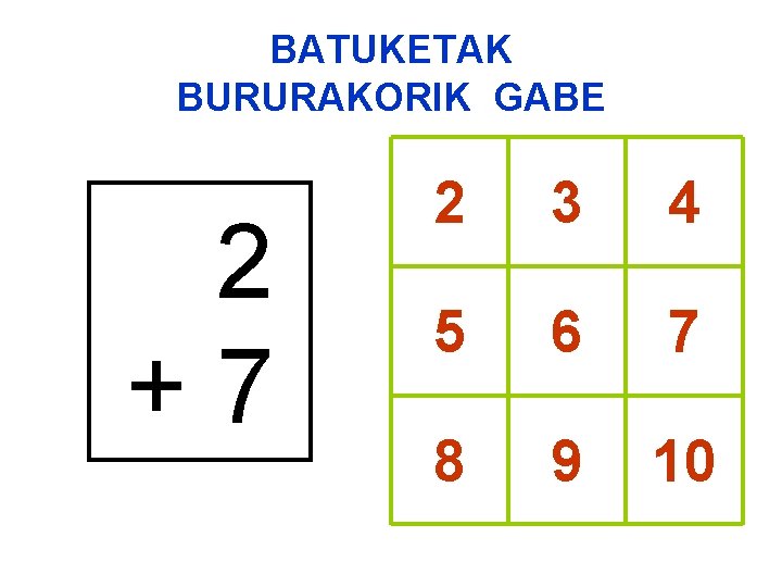 BATUKETAK BURURAKORIK GABE 2 +7 2 3 4 5 6 7 8 9 10