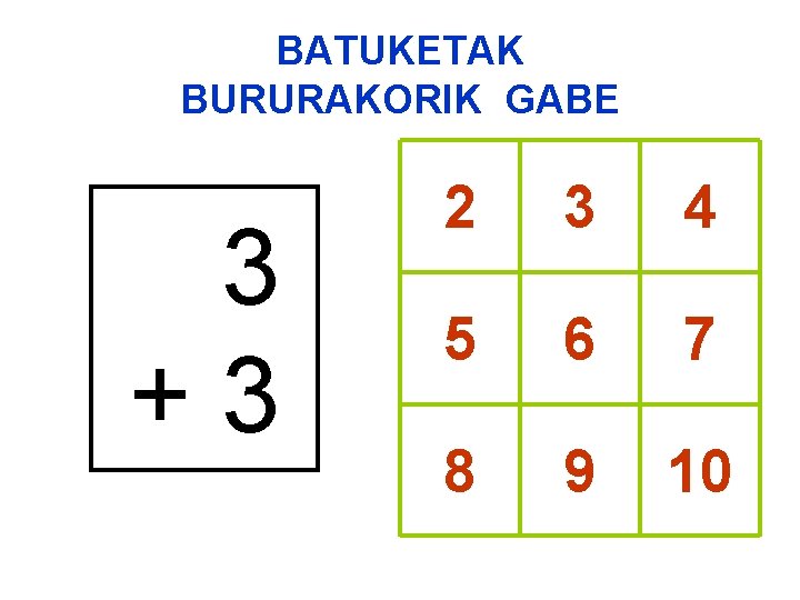 BATUKETAK BURURAKORIK GABE 3 +3 2 3 4 5 6 7 8 9 10