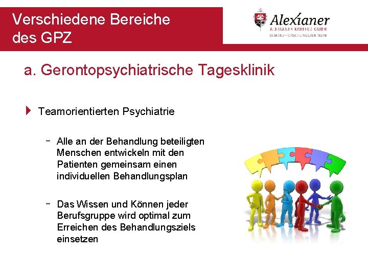 Verschiedene Bereiche des GPZ a. Gerontopsychiatrische Tagesklinik 4 Teamorientierten Psychiatrie - Alle an der