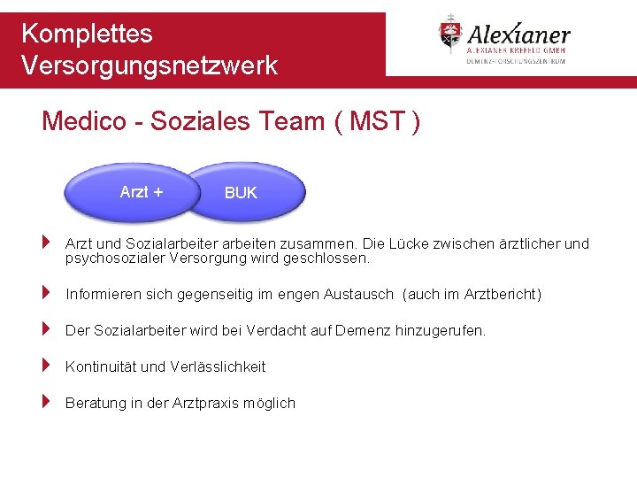 Komplettes Versorgungsnetzwerk Medico - Soziales Team ( MST ) Arzt + BUK 4 Arzt