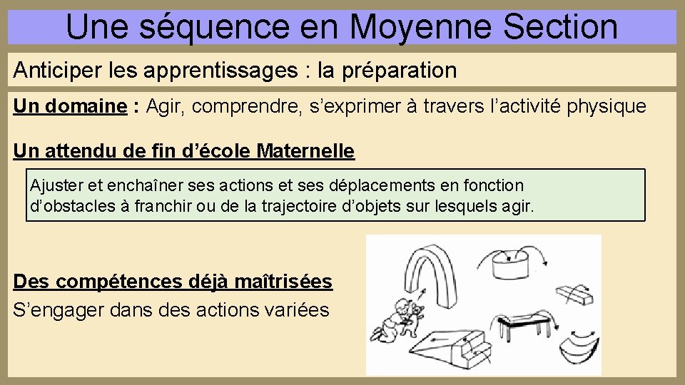 Une séquence en Moyenne Section Anticiper les apprentissages : la préparation Un domaine :