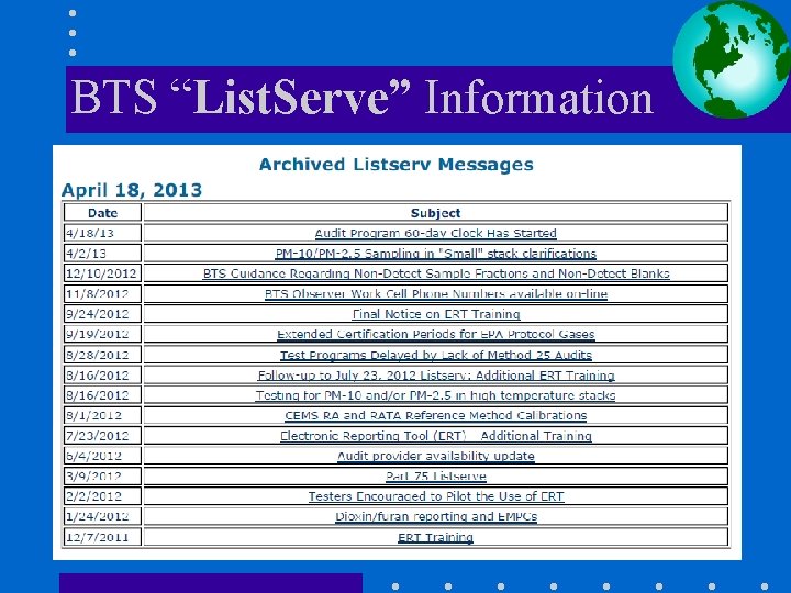 BTS “List. Serve” Information 