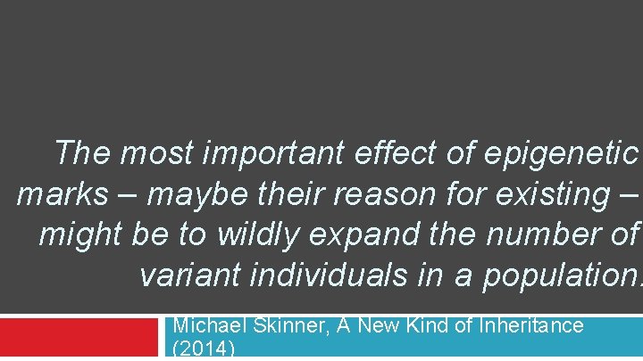 The most important effect of epigenetic marks – maybe their reason for existing –