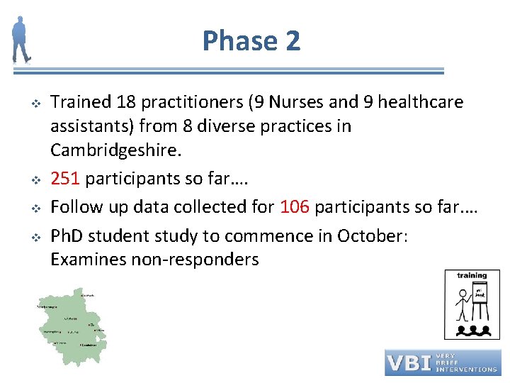 Phase 2 v v Trained 18 practitioners (9 Nurses and 9 healthcare assistants) from