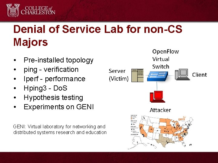 Denial of Service Lab for non-CS Majors • • • Pre-installed topology ping -