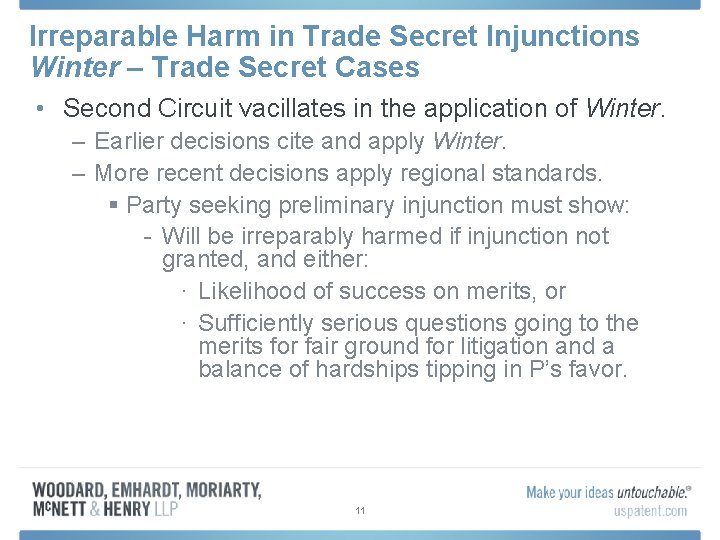 Irreparable Harm in Trade Secret Injunctions Winter – Trade Secret Cases • Second Circuit