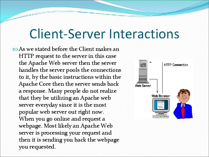 Client-Server Interactions As we stated before the Client makes an HTTP request to the Client-Server Interactions As we stated before the Client makes an HTTP request to the