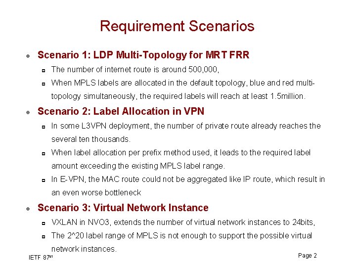 Requirement Scenarios l Scenario 1: LDP Multi-Topology for MRT FRR p The number of