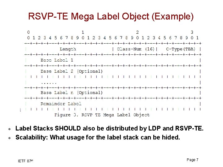 RSVP-TE Mega Label Object (Example) l l Label Stacks SHOULD also be distributed by