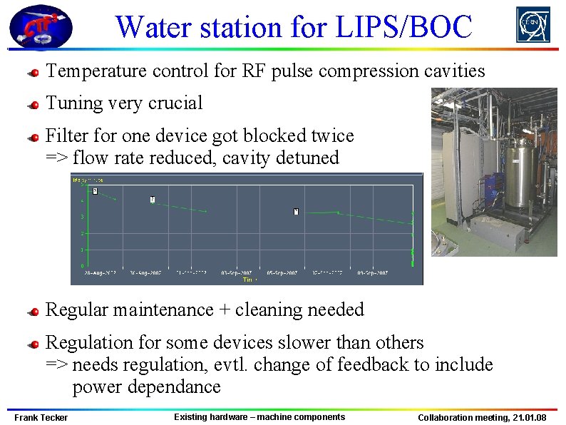 Water station for LIPS/BOC Temperature control for RF pulse compression cavities Tuning very crucial