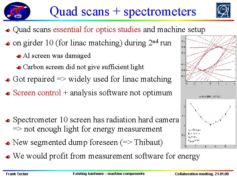 Quad scans + spectrometers Quad scans essential for optics studies and machine setup on