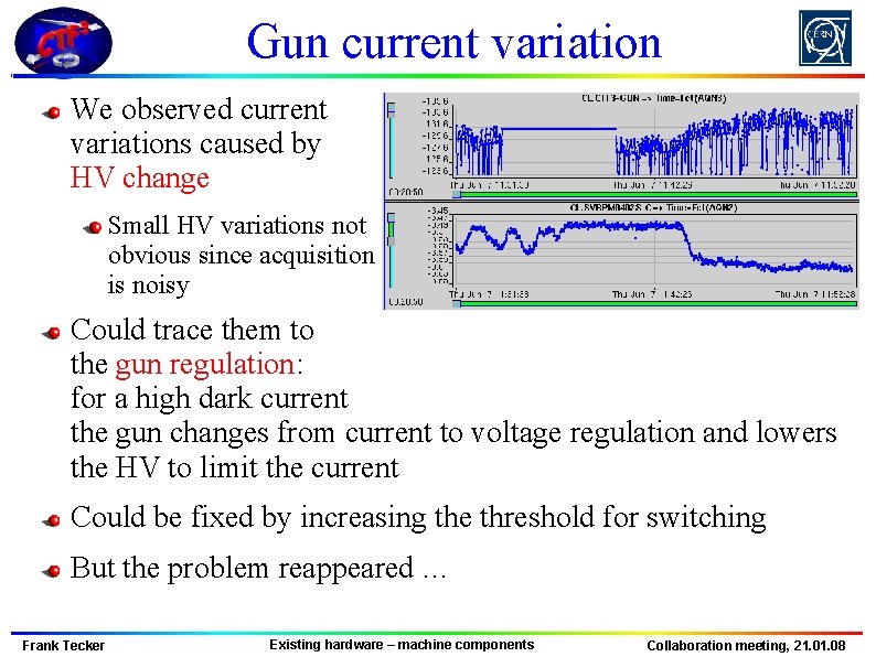 Gun current variation We observed current variations caused by HV change Small HV variations