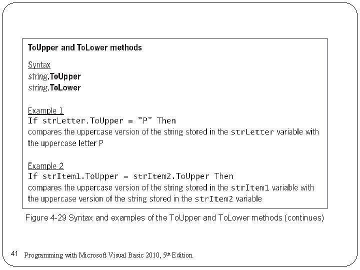 Figure 4 -29 Syntax and examples of the To. Upper and To. Lower methods Figure 4 -29 Syntax and examples of the To. Upper and To. Lower methods