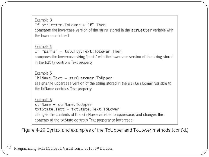 Figure 4 -29 Syntax and examples of the To. Upper and To. Lower methods Figure 4 -29 Syntax and examples of the To. Upper and To. Lower methods