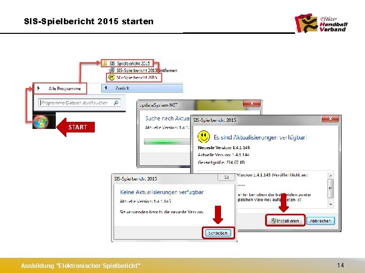 SIS-Spielbericht 2015 starten START Ausbildung "Elektronischer Spielbericht" 14 