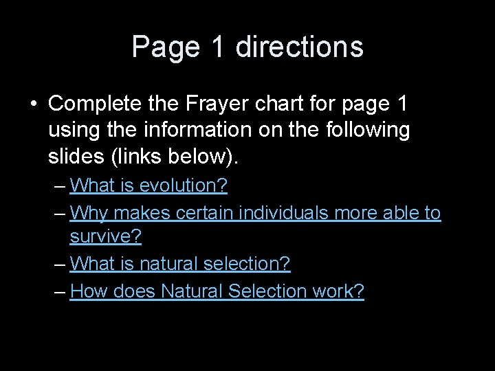 Page 1 directions • Complete the Frayer chart for page 1 using the information
