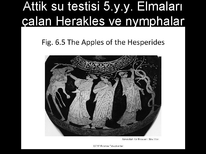 Attik su testisi 5. y. y. Elmaları çalan Herakles ve nymphalar 