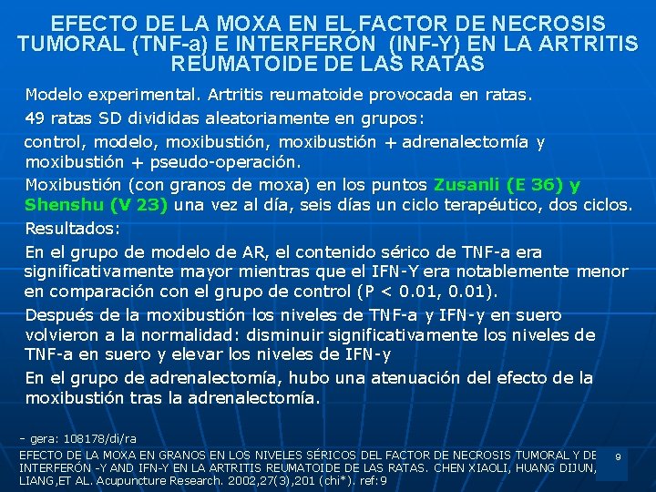 EFECTO DE LA MOXA EN EL FACTOR DE NECROSIS TUMORAL (TNF-a) E INTERFERÓN (INF-Y)