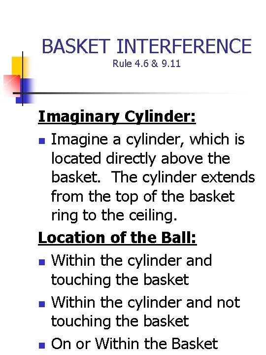 BASKET INTERFERENCE Rule 4. 6 & 9. 11 Imaginary Cylinder: n Imagine a cylinder,