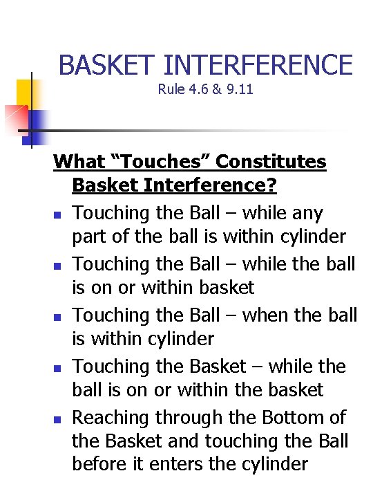 BASKET INTERFERENCE Rule 4. 6 & 9. 11 What “Touches” Constitutes Basket Interference? n
