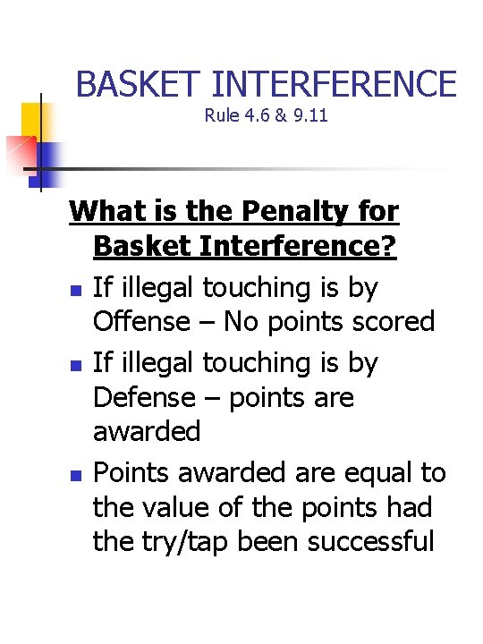 BASKET INTERFERENCE Rule 4. 6 & 9. 11 What is the Penalty for Basket