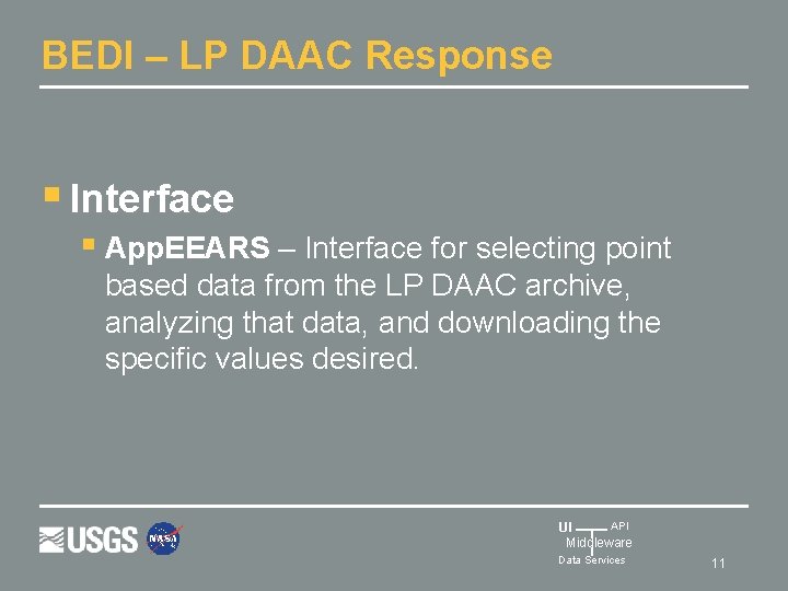 BEDI – LP DAAC Response § Interface § App. EEARS – Interface for selecting