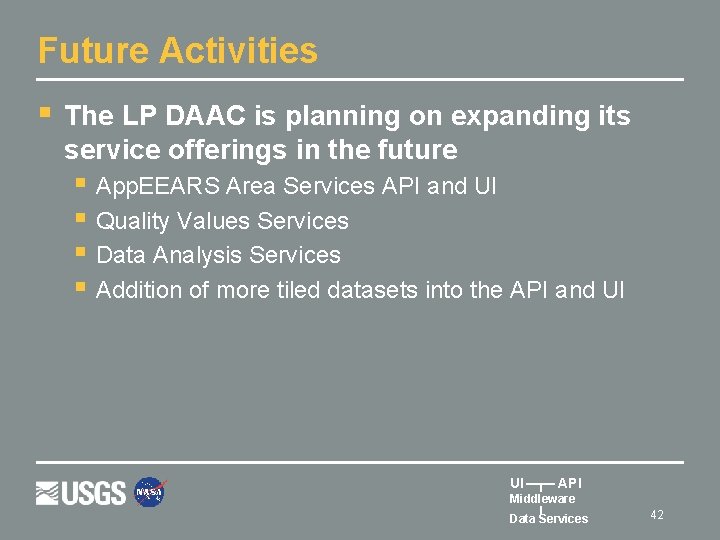 Future Activities § The LP DAAC is planning on expanding its service offerings in