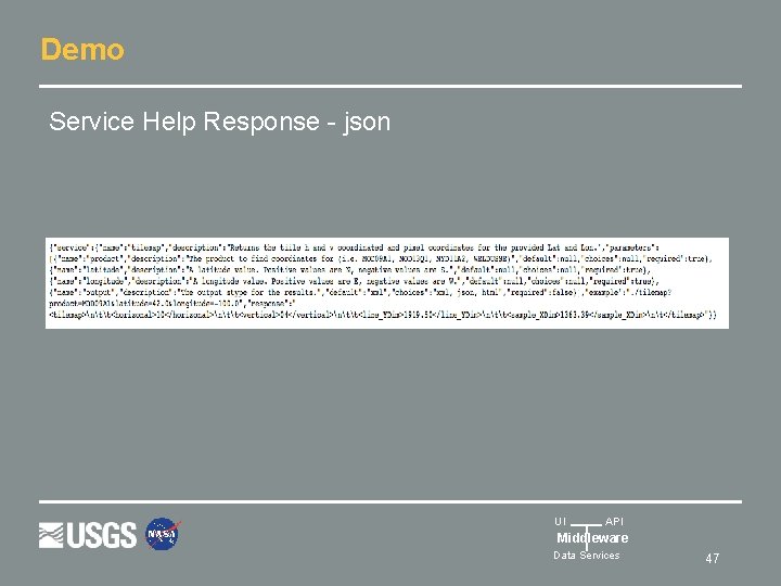 Demo Service Help Response - json UI API Middleware Data Services 47 