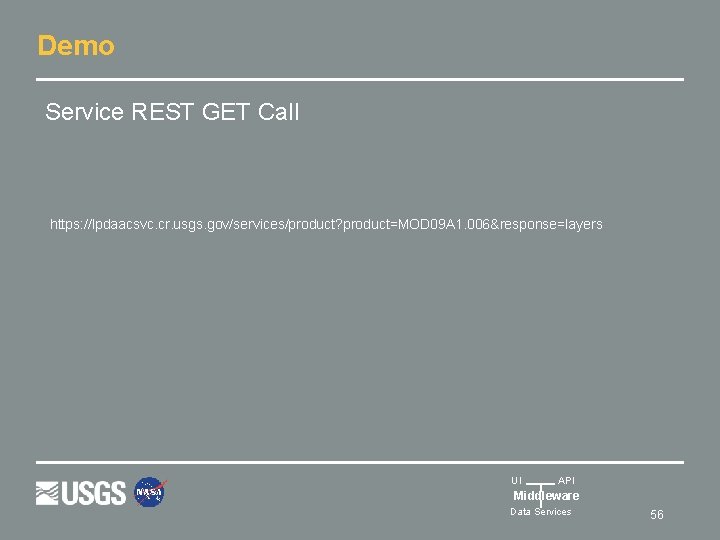 Demo Service REST GET Call https: //lpdaacsvc. cr. usgs. gov/services/product? product=MOD 09 A 1.