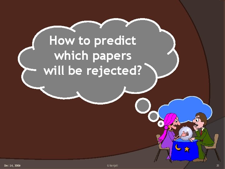 How to predict which papers will be rejected? Dec 14, 2009 Gitanjali 25 