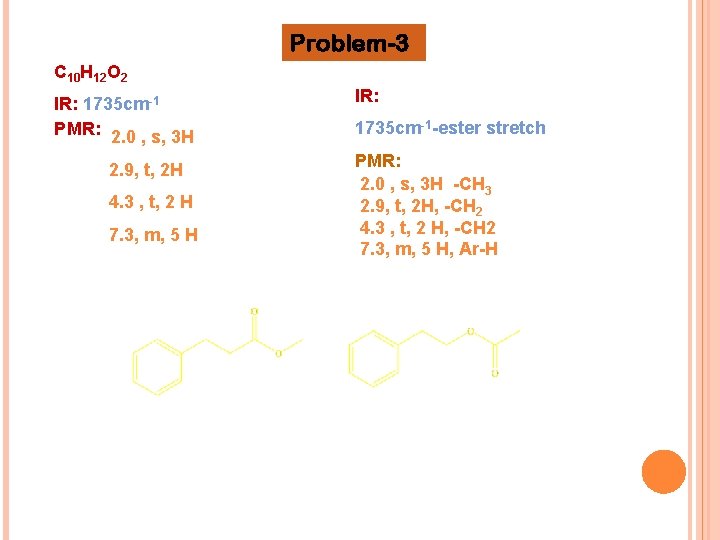Problem-3 C 10 H 12 O 2 IR: 1735 cm-1 PMR: 2. 0 ,